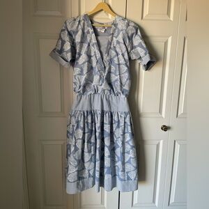 Milanzo | Vintage 80s day dress. Drop waist. Abstract print. USA. Cotton. Sz 11